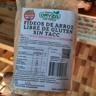 Fideos de arroz blanco organico sin gluten